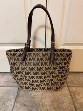 Michael Kors Tan & Dark Brown MK Logo Tote